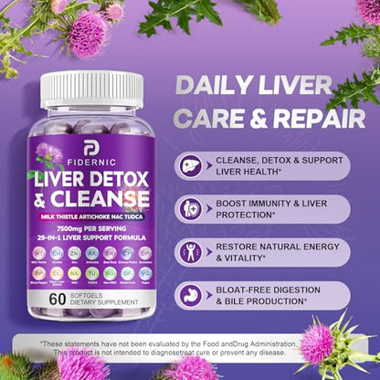 Liver Cleanse Detox & Repair – Milk Thistle 7500mg | NAC, TUDCA, Choline | 120 Softgels