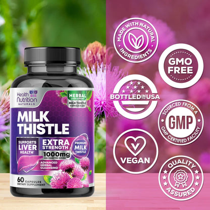 Milk Thistle Supplement 1000mg Equivalent - Liver Health Support with Dandelion Root & Silymarin Marianum (9:1 Extract) - 60 Capsules
