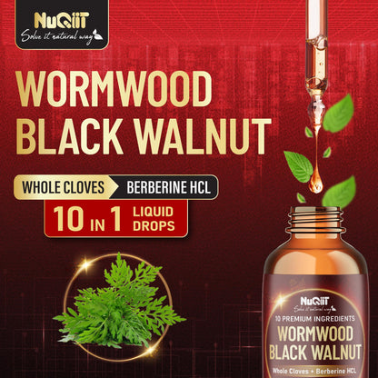 10in1 Wormwood Liquid Drops with Wormwood, Black Walnut, Whole Cloves, Berberine, Milk Thistle, Turmeric, Ginger, Milk Thistle and More - 30ml Liquid Drops for 30Days