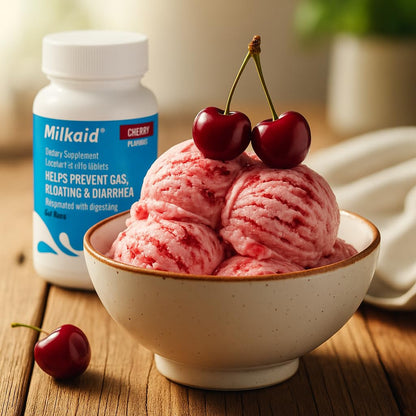 Milkaid Lactase Enzyme Chewable Tablets – Cherry, 120 Tablets | Lactose Intolerance Relief