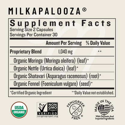 Legendairy Milk Milkapalooza Lactation Supplement – Organic Moringa, Nettle, Shatavari, Fennel • Fenugreek-Free • 60ct • Vegan