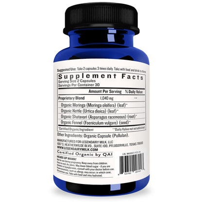 Legendairy Milk Milkapalooza Lactation Supplement – Organic Moringa, Nettle, Shatavari, Fennel • Fenugreek-Free • 60ct • Vegan