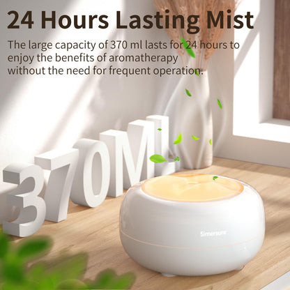 Essential Oil Diffuser 370ml – Quiet Humidifier with 7 LED Colors, Timer & Auto-Off (Milky White)