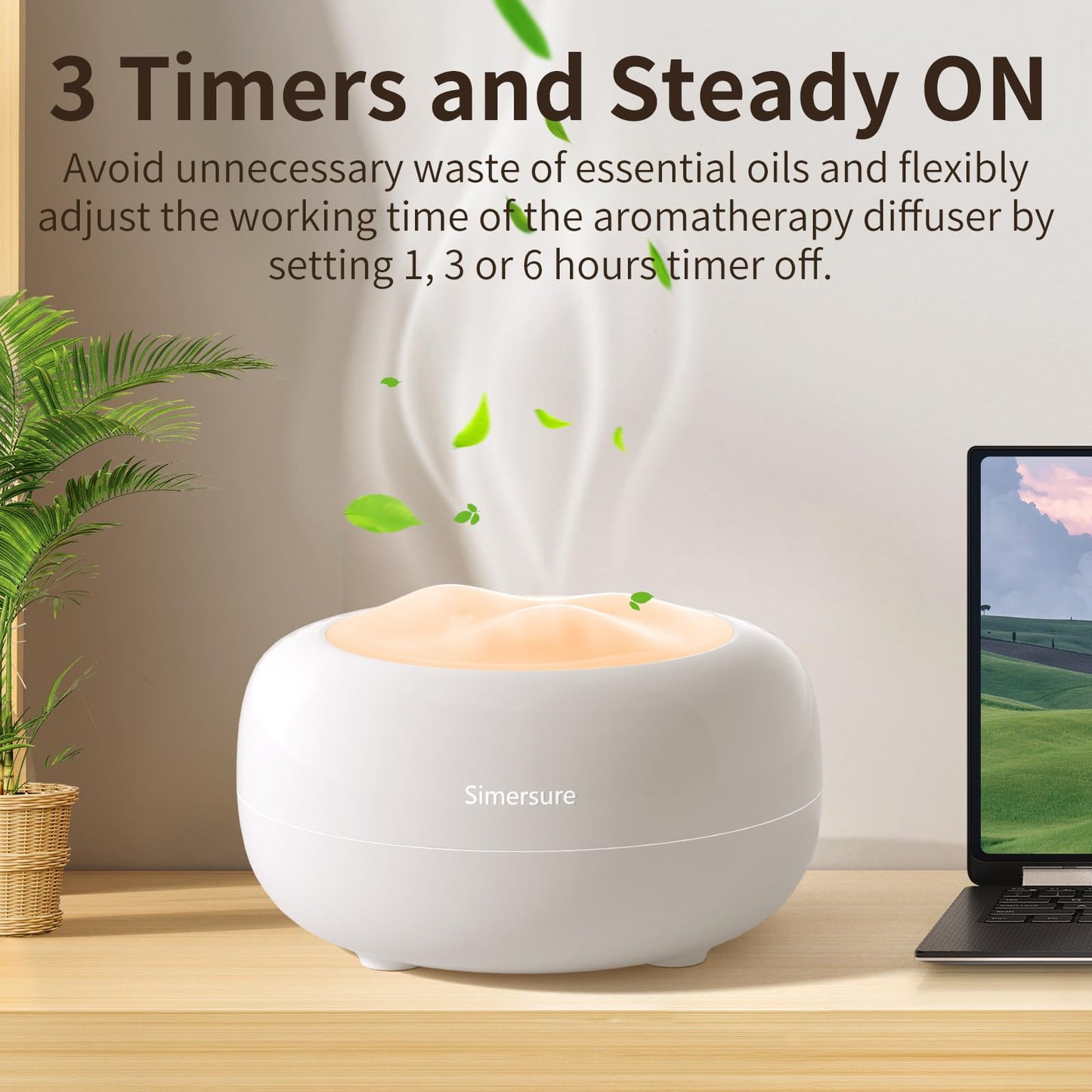 Essential Oil Diffuser 370ml – Quiet Humidifier with 7 LED Colors, Timer & Auto-Off (Milky White)