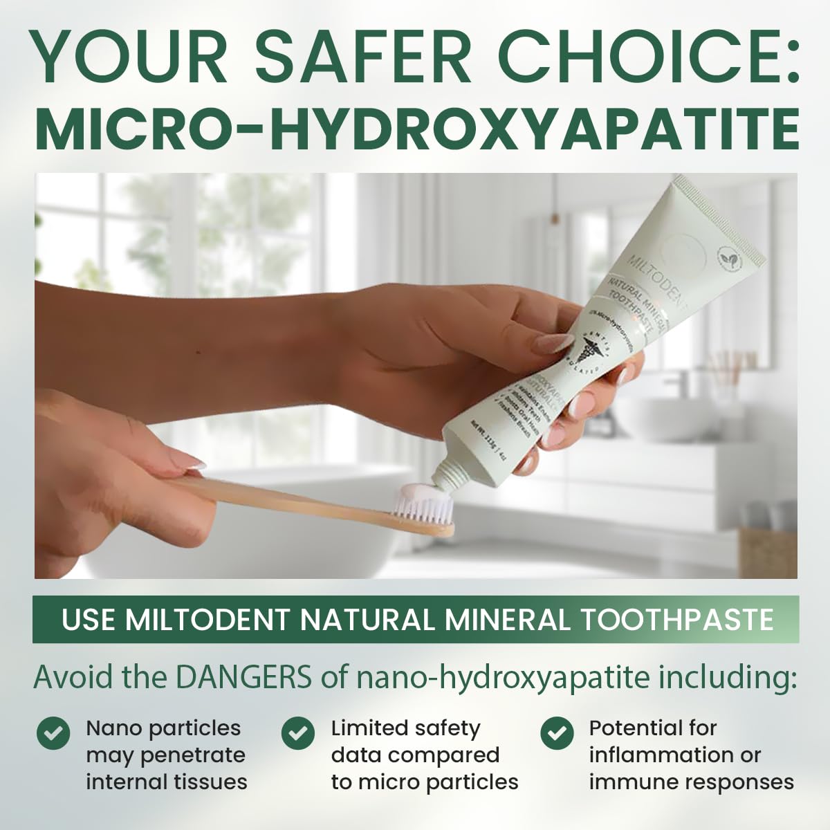 Hydroxyapatite Toothpaste MILTODENT 15% Micro-Hydroxyapatite – Fluoride-Free, SLS-Free, Foam-Free