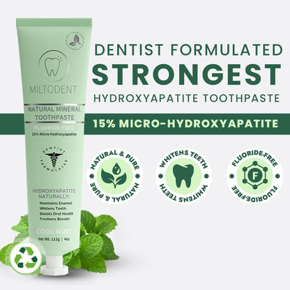 Hydroxyapatite Toothpaste MILTODENT 15% Micro-Hydroxyapatite – Fluoride-Free, SLS-Free, Foam-Free