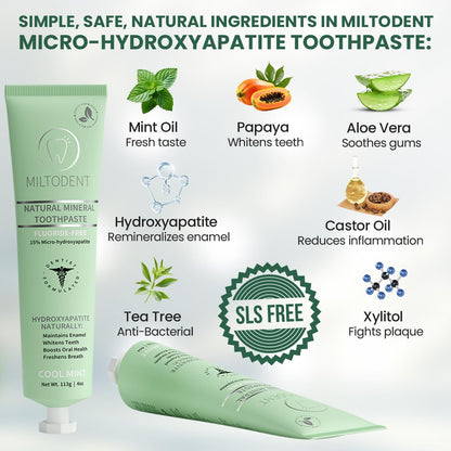 Hydroxyapatite Toothpaste MILTODENT 15% Micro-Hydroxyapatite – Fluoride-Free, SLS-Free, Foam-Free