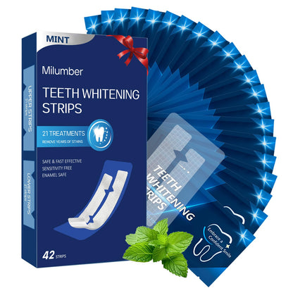 Milumber Teeth Whitening Strips for Sensitive – 42 Strips, Enamel Safe, Mint