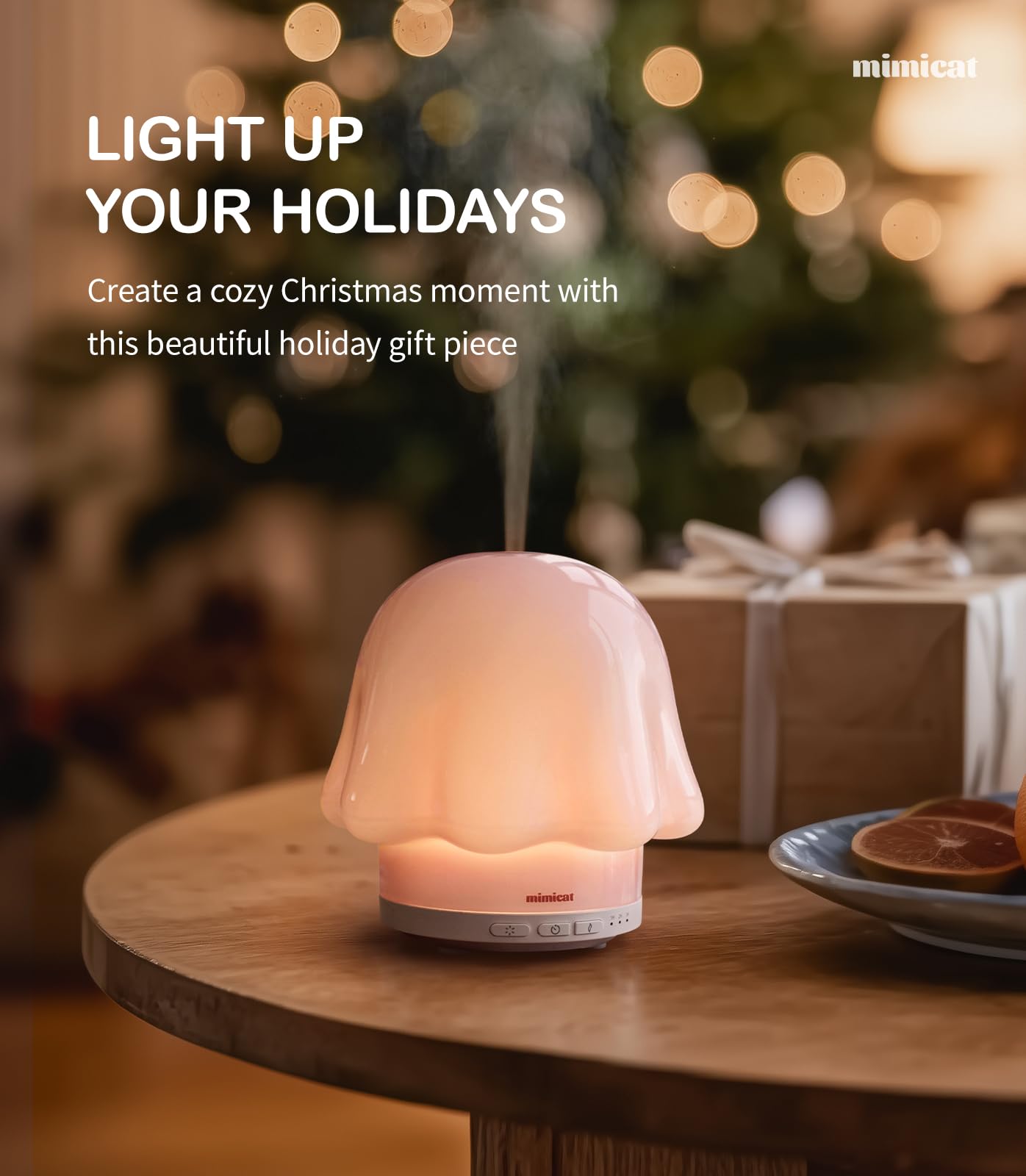 mimicat Essential Oil Diffuser — Glass Top, 120ml, Pink, Timer, Night Light