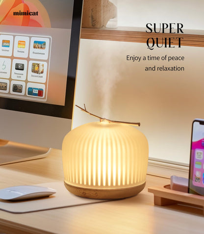 mimicat Quiet Aromatherapy Diffuser Glass 230ML Ultrasonic Cool Mist with Night Light – Aesthetic for Women and Girls