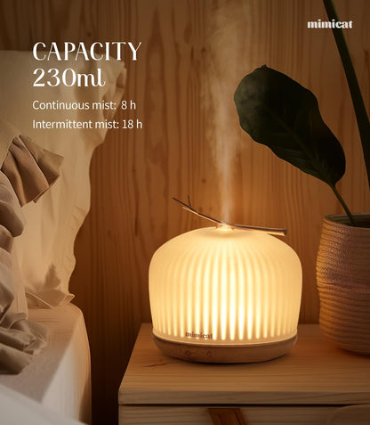 mimicat Quiet Aromatherapy Diffuser Glass 230ML Ultrasonic Cool Mist with Night Light – Aesthetic for Women and Girls