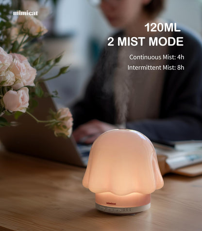 mimicat Essential Oil Diffuser — Glass Top, 120ml, Pink, Timer, Night Light
