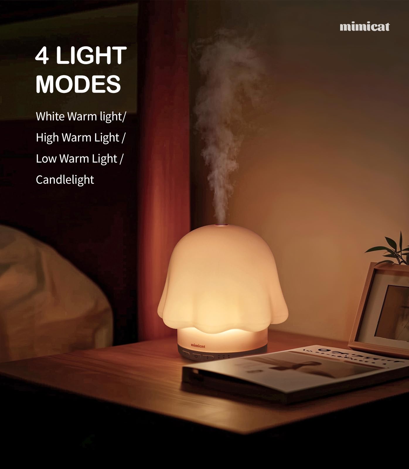 mimicat Essential Oil Diffuser — Glass Top, 120ml, Pink, Timer, Night Light
