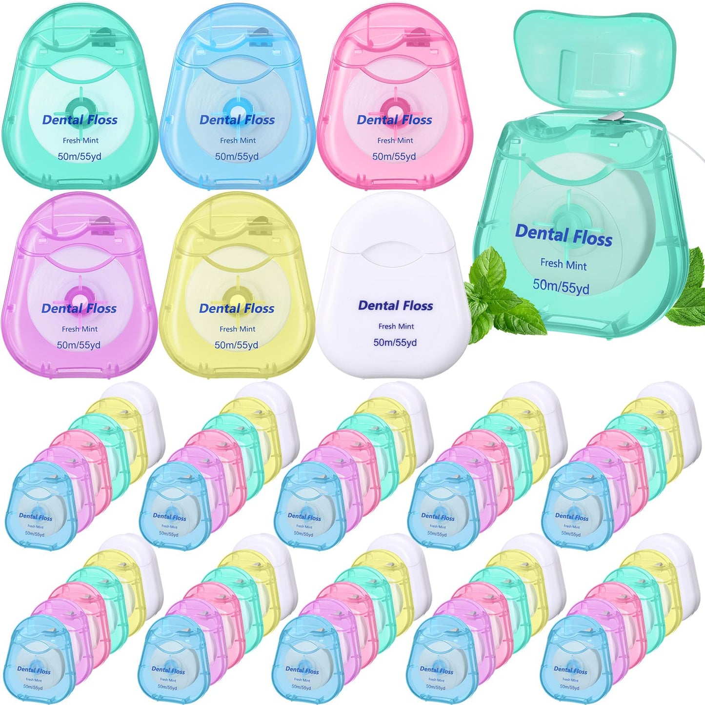 Mimorou 48-Pack Dental Floss Bulk – 50m Mint, Travel Case (Multicolor)