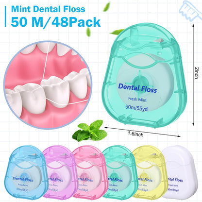 Mimorou 48-Pack Dental Floss Bulk – 50m Mint, Travel Case (Multicolor)