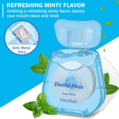 Mimorou 48-Pack Dental Floss Bulk – 50m Mint, Travel Case (Multicolor)
