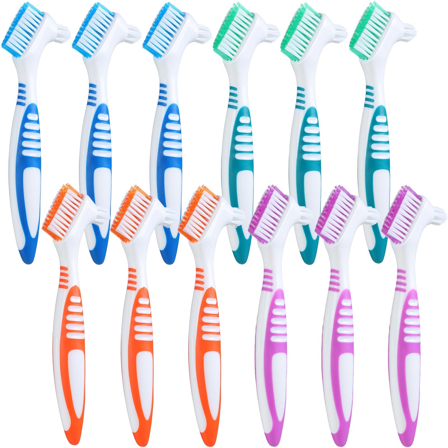 Mimorou 12 Pcs Denture Brush Set - Double-Sided, Soft Bristles, Non-Slip Handle