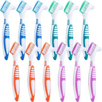 Mimorou 12 Pcs Denture Brush Set - Double-Sided, Soft Bristles, Non-Slip Handle