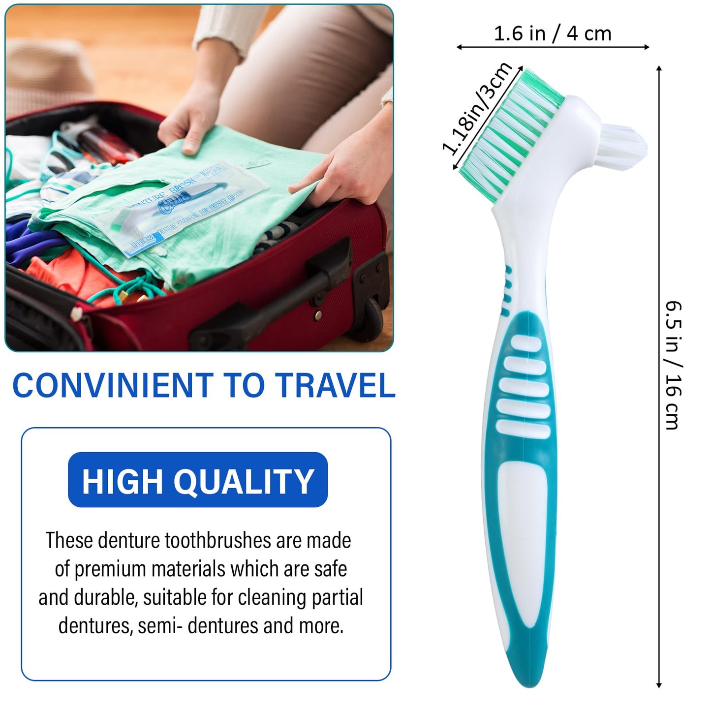Mimorou 12 Pcs Denture Brush Set - Double-Sided, Soft Bristles, Non-Slip Handle