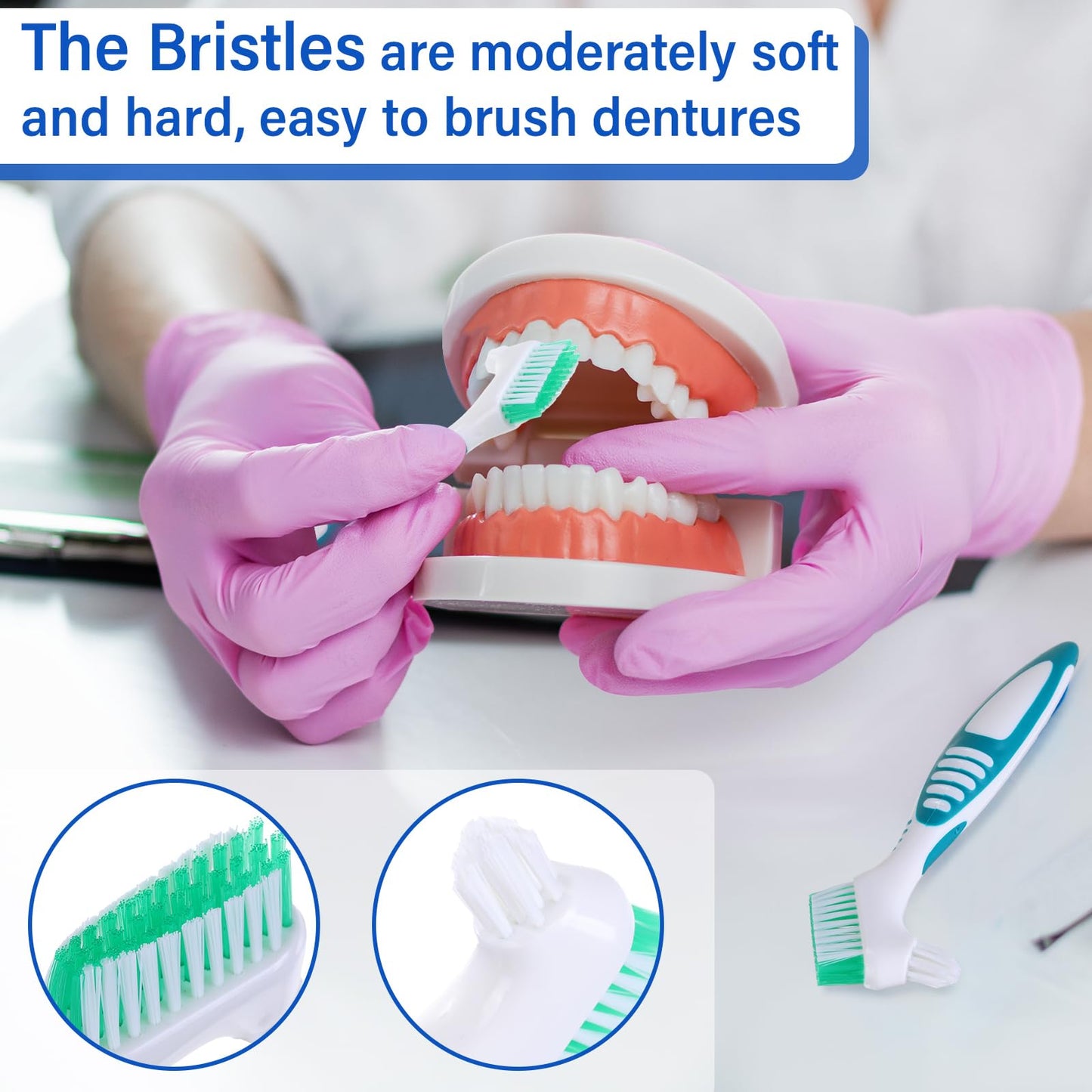 Mimorou 12 Pcs Denture Brush Set - Double-Sided, Soft Bristles, Non-Slip Handle