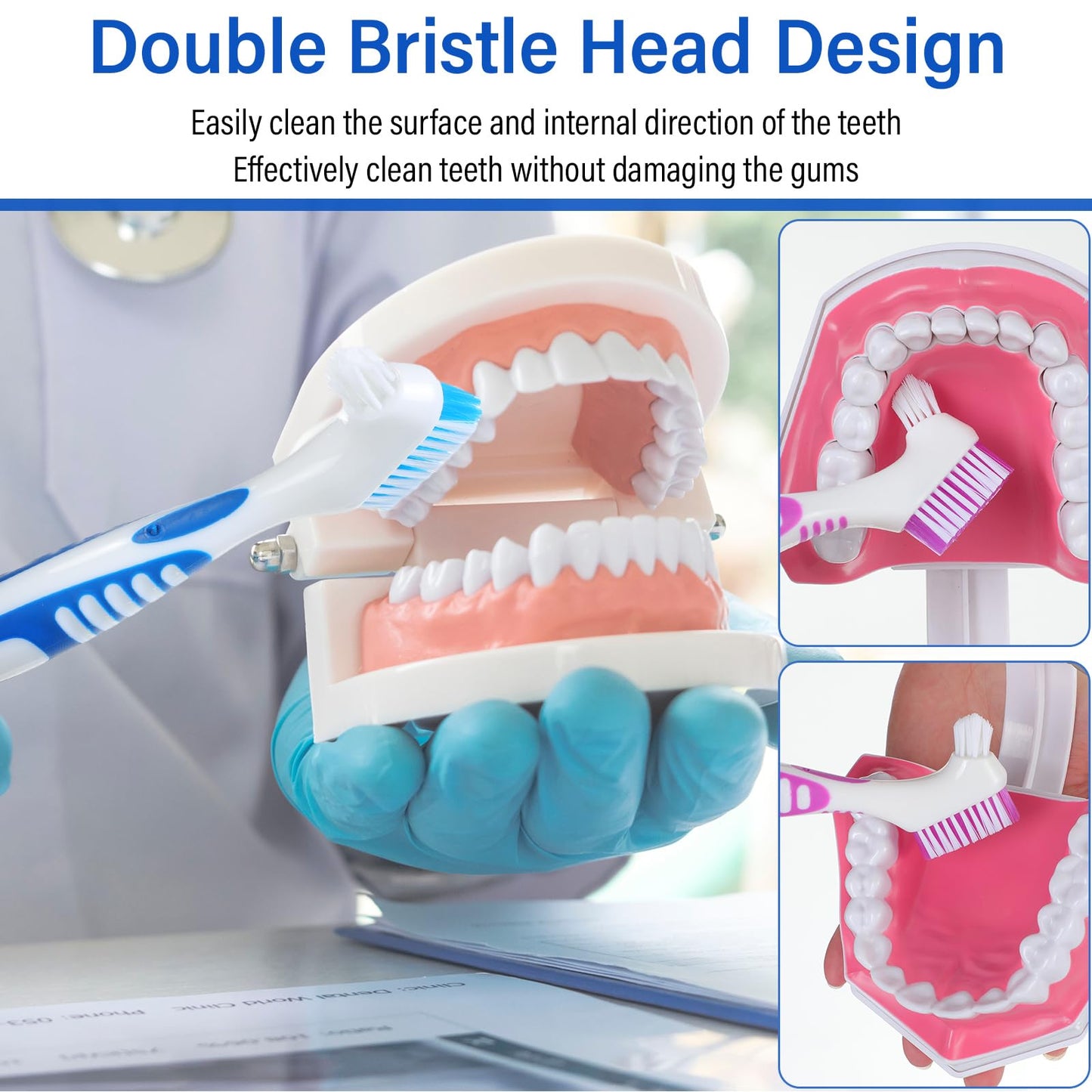 Mimorou 12 Pcs Denture Brush Set - Double-Sided, Soft Bristles, Non-Slip Handle