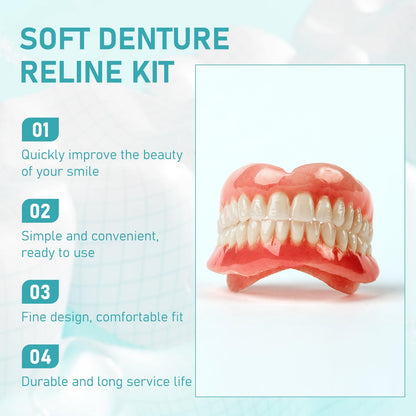 2Pcs Minceetbien Dentures - Silicone Reline, Adjustable Snap-In Upper & Lower Kit