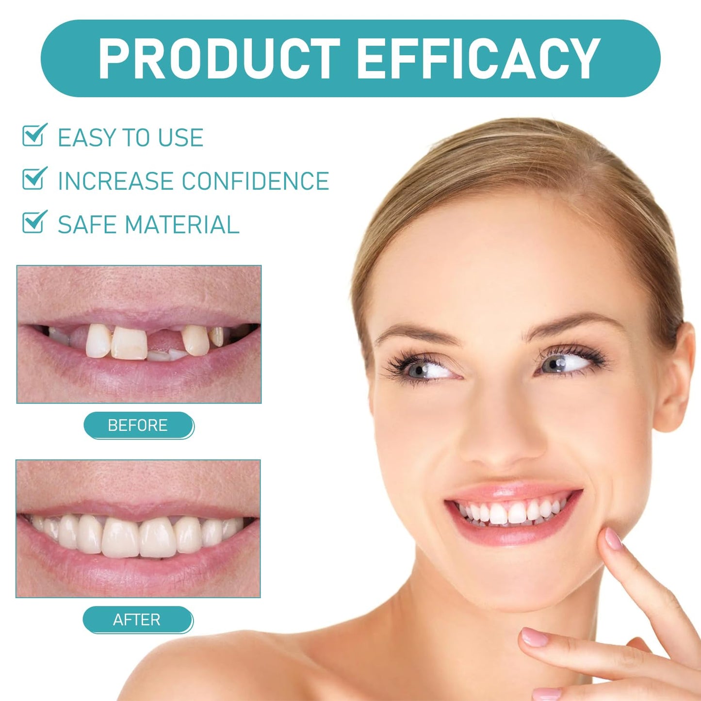 2Pcs Minceetbien Dentures - Silicone Reline, Adjustable Snap-In Upper & Lower Kit