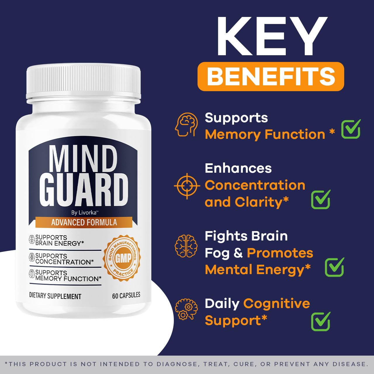 Mind Guard Brain Supplement - Advanced Memory & Focus Support | 60 Capsules