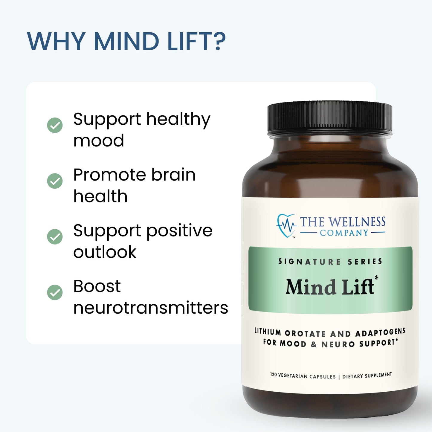 Mind Lift - Mood Boost, Mental Focus, Cognitive Defense - Lithium, GABA, DHA L-Phenylalanine | 60ct (1 Month Supply)