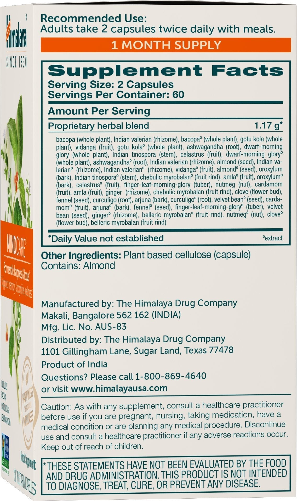 Himalaya MindCare Nootropic Brain Supplement – 1170 mg, 120 Capsules