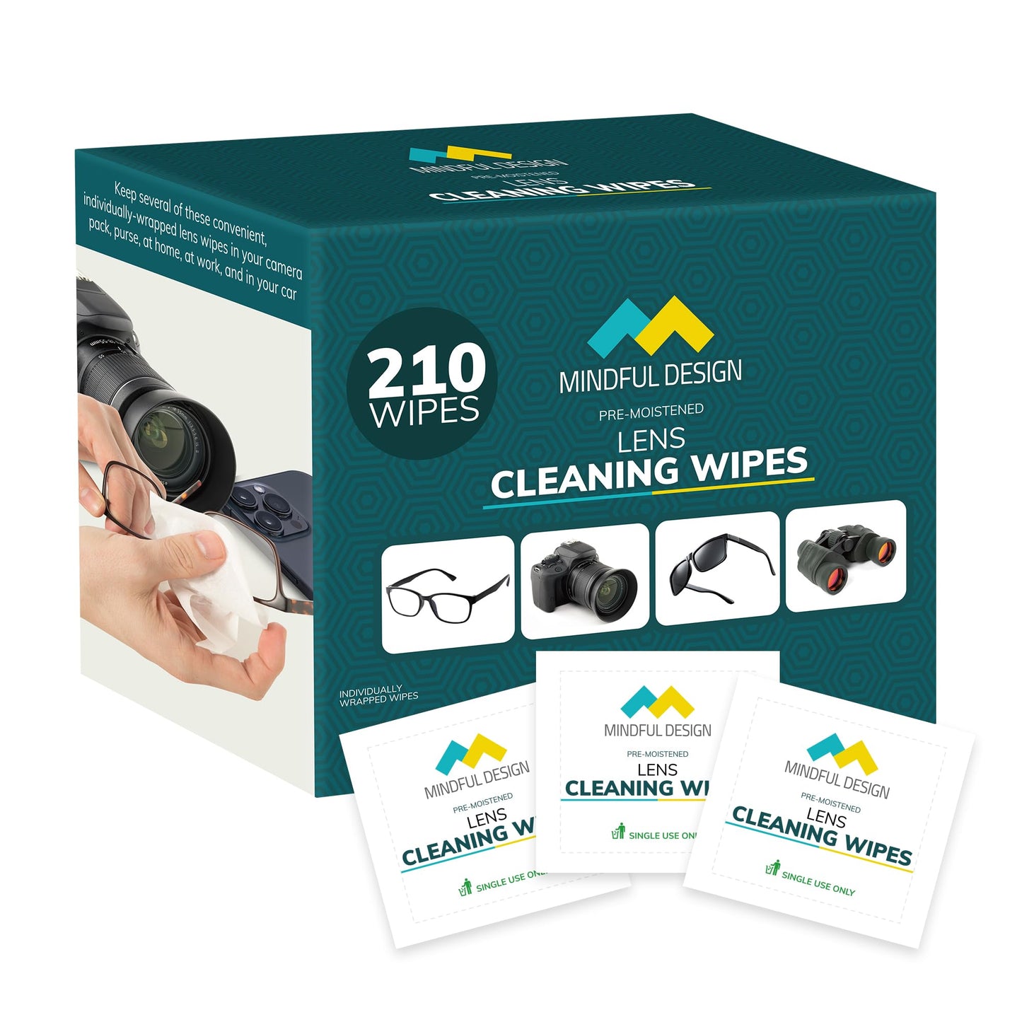 Mindful Design Lens Cleaning Wipes for Eyeglasses – 210ct, Individually Wrapped