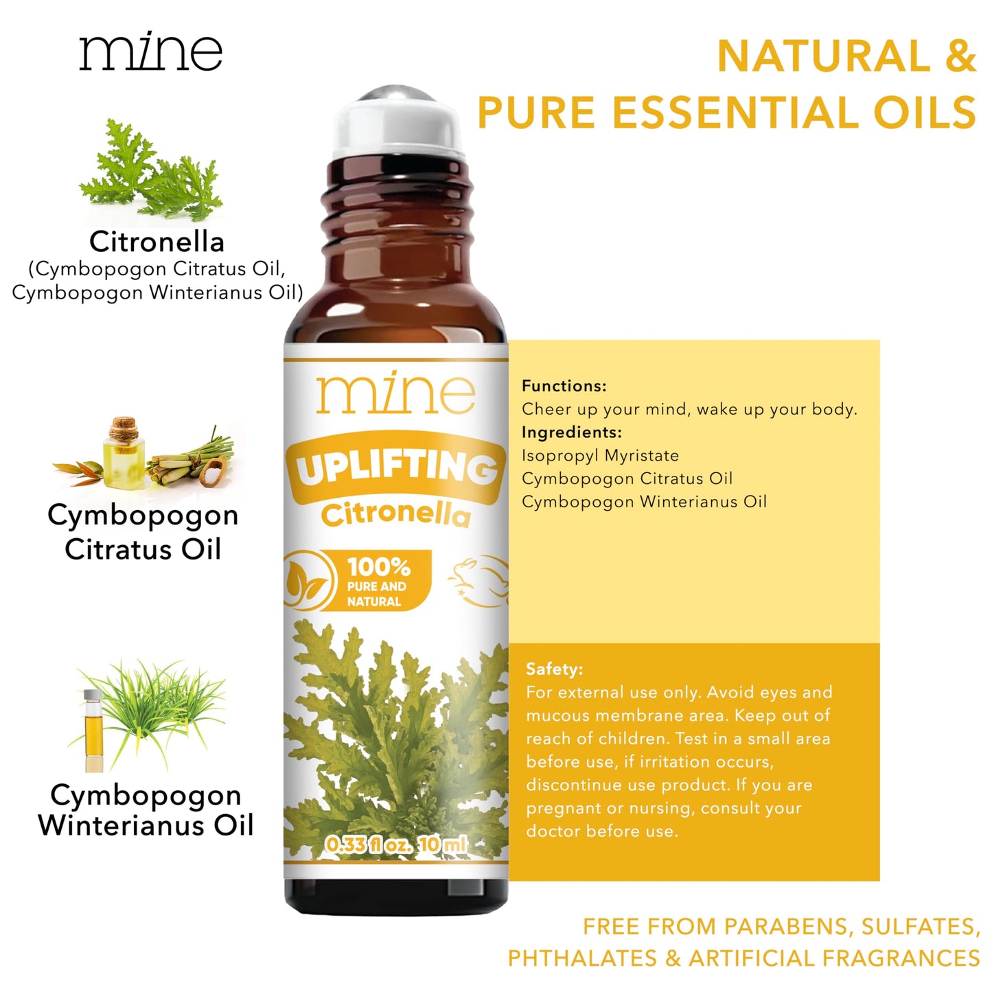 Mine Citronella Oil Roll On – 100% Natural Citronella Essential Oil for Skin, Roller for Outdoor Camping, Hiking, Picnics, Travel