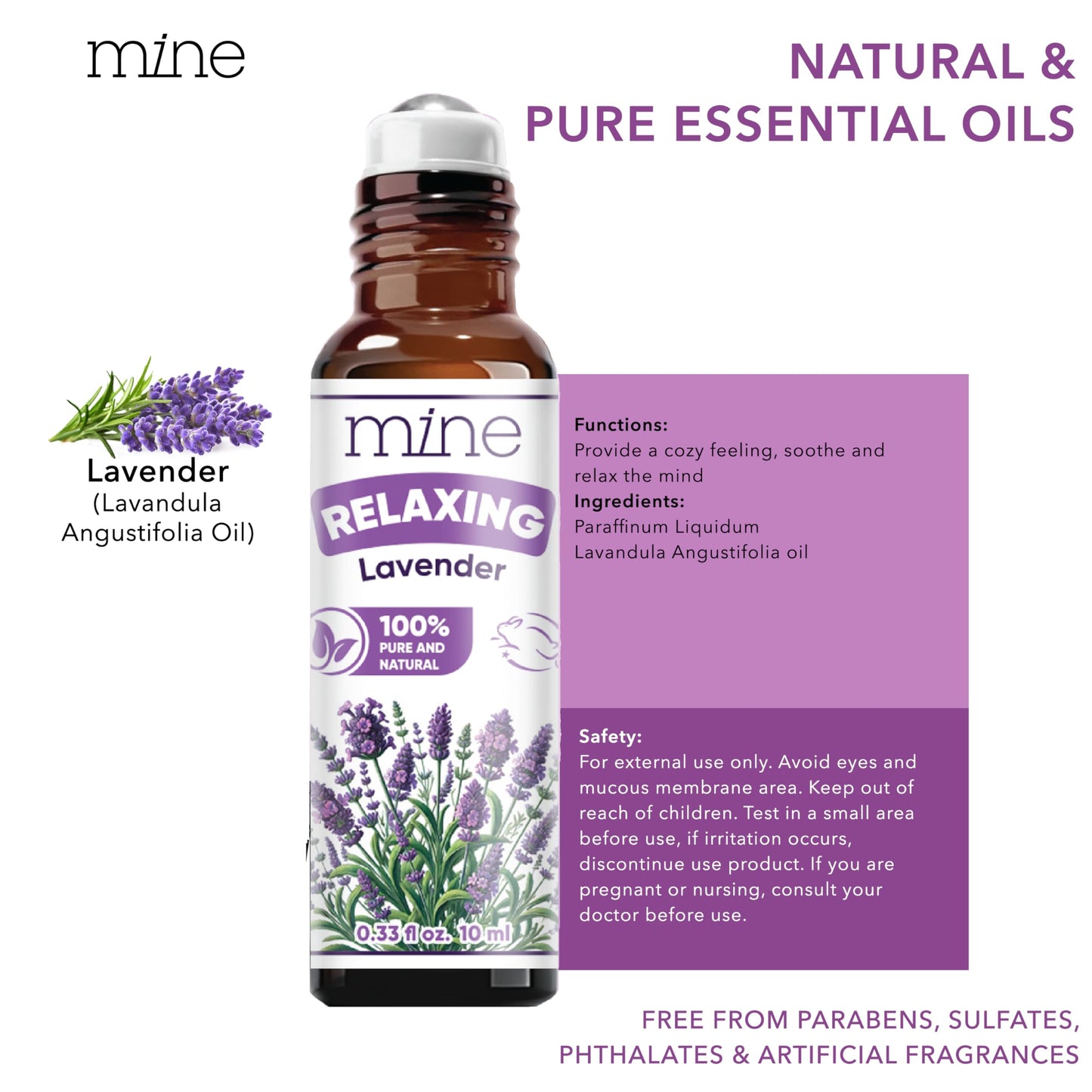 Mine Lavender Essential Oil Roll On - 100% Pure Lavender Oil for Skin