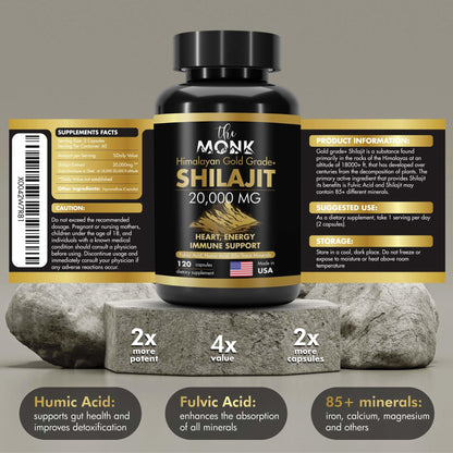 Organic Shilajit Gold Grade Plus – Fulvic & Humic Acids, 120 Capsules, USA Made