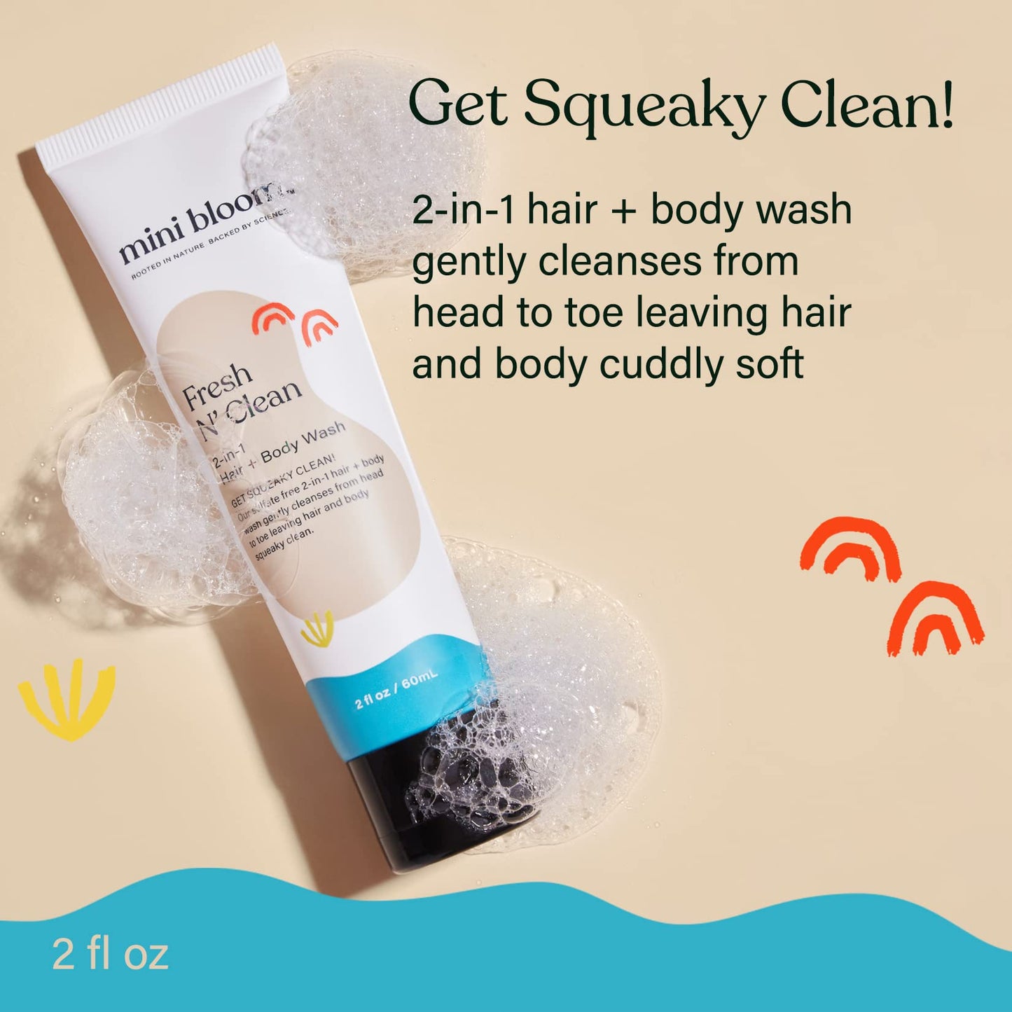 Mini Bloom Fresh N’ Clean 2-in-1 Hair & Body Wash – Sulfate-Free for Babies & Kids, Travel Size