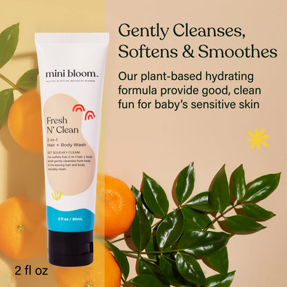 Mini Bloom Fresh N’ Clean 2-in-1 Hair & Body Wash – Sulfate-Free for Babies & Kids, Travel Size