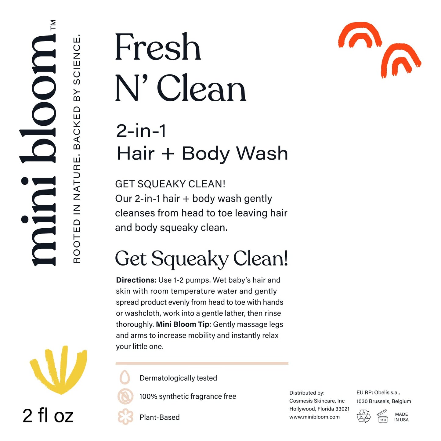Mini Bloom Fresh N’ Clean 2-in-1 Hair & Body Wash – Sulfate-Free for Babies & Kids, Travel Size