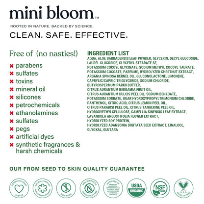 Mini Bloom Fresh N’ Clean 2-in-1 Hair & Body Wash – Sulfate-Free for Babies & Kids, Travel Size