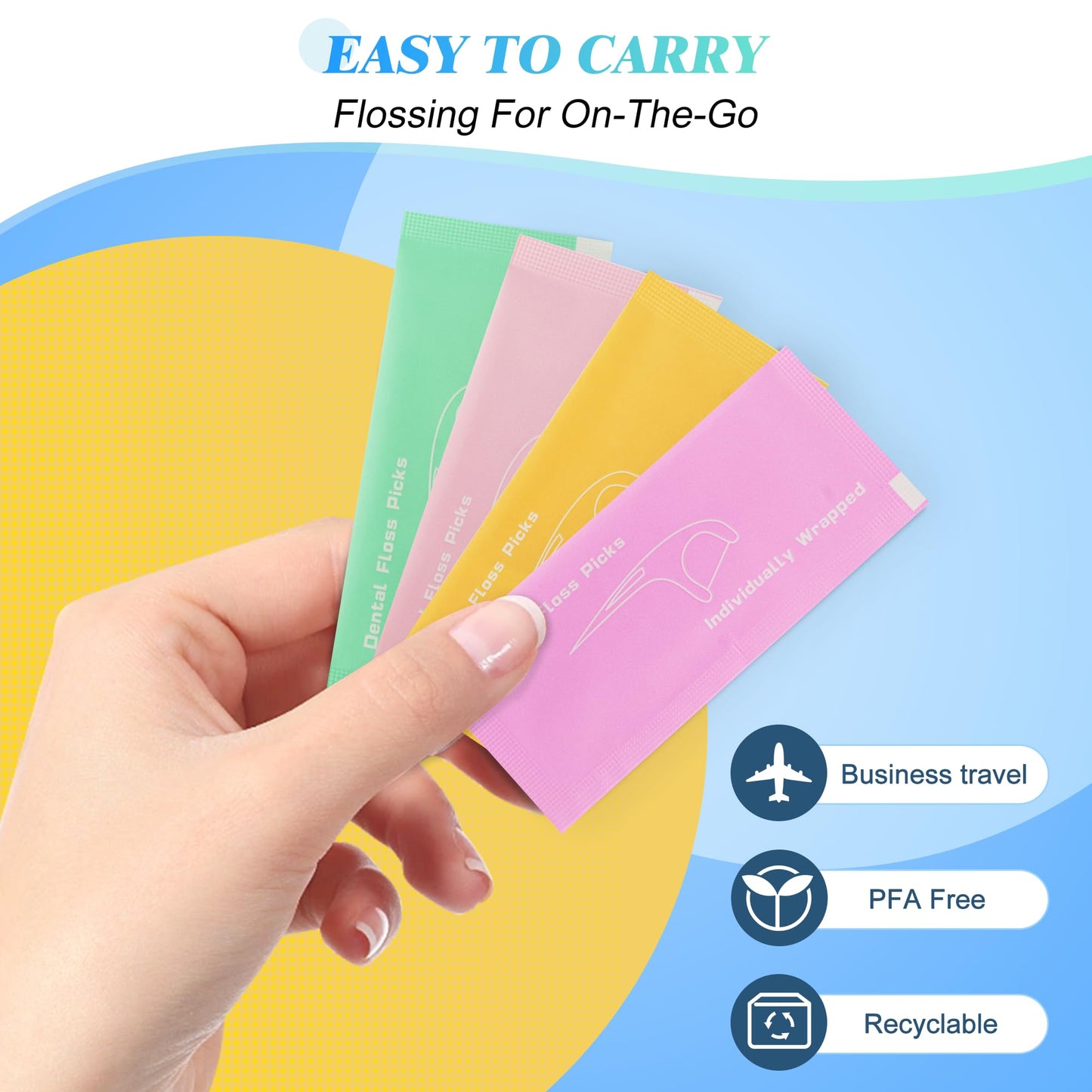Individually Wrapped Floss Picks – Multi-Color Flossers with Handy Case (2-Case)