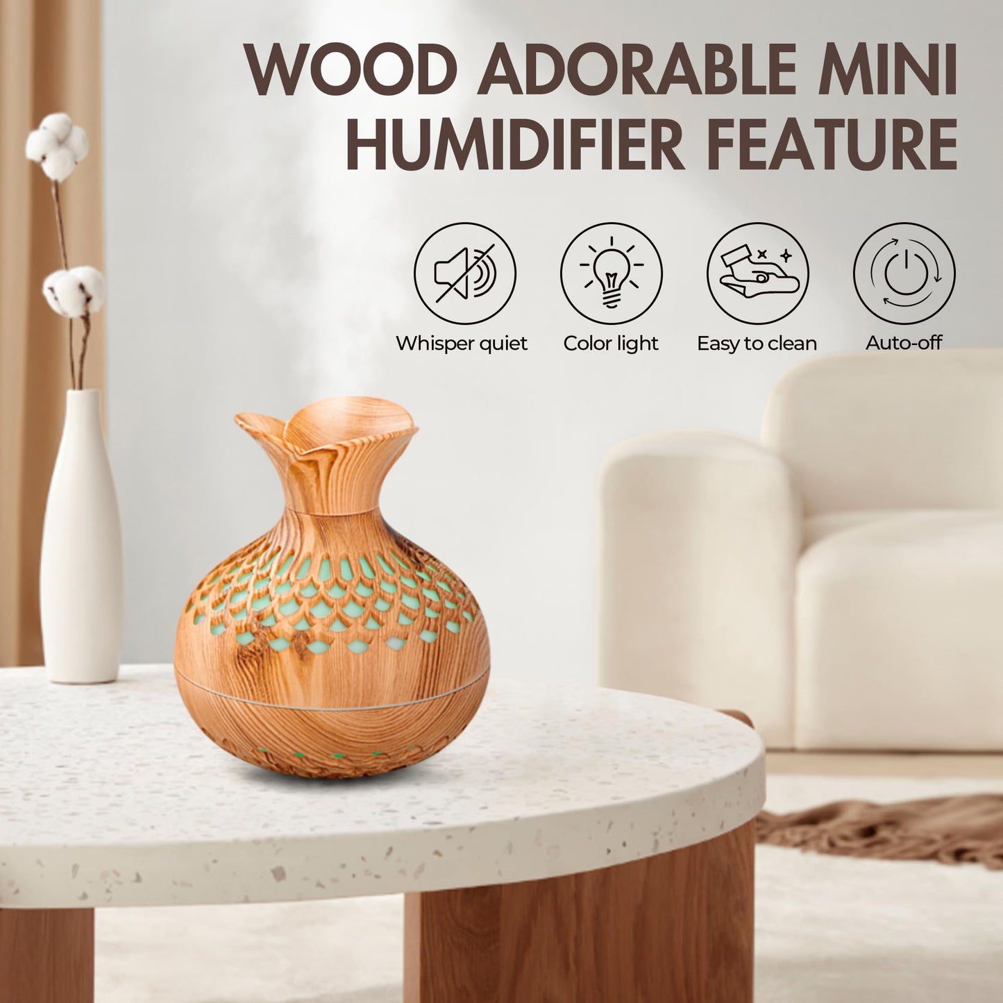 Mini Humidifier for Desk, Bedroom & Office | 300ml Aromatherapy Diffuser with Night Light