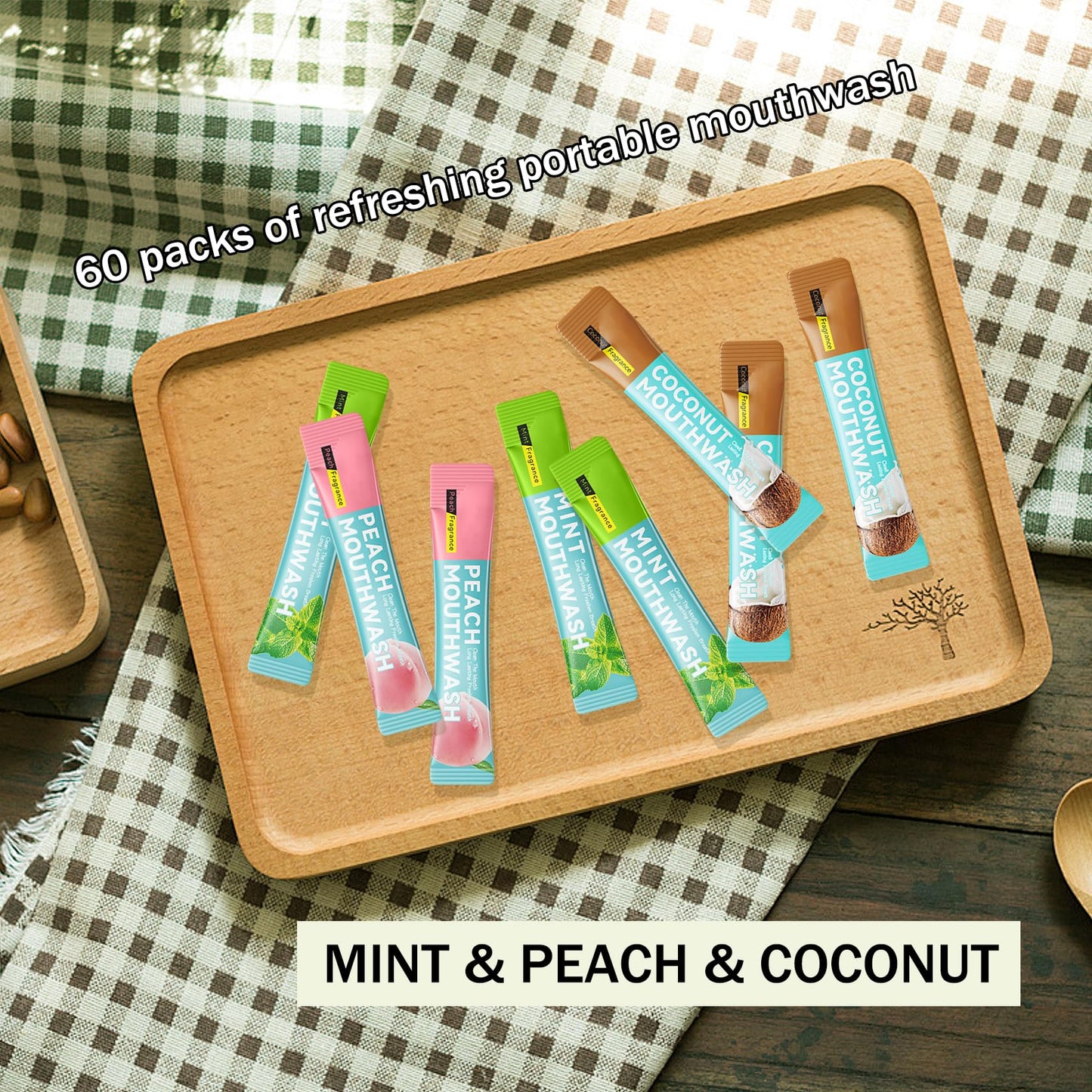 Mini Mouthwash Kit - Travel Size, Coconut Peach Mint, 60 Pack