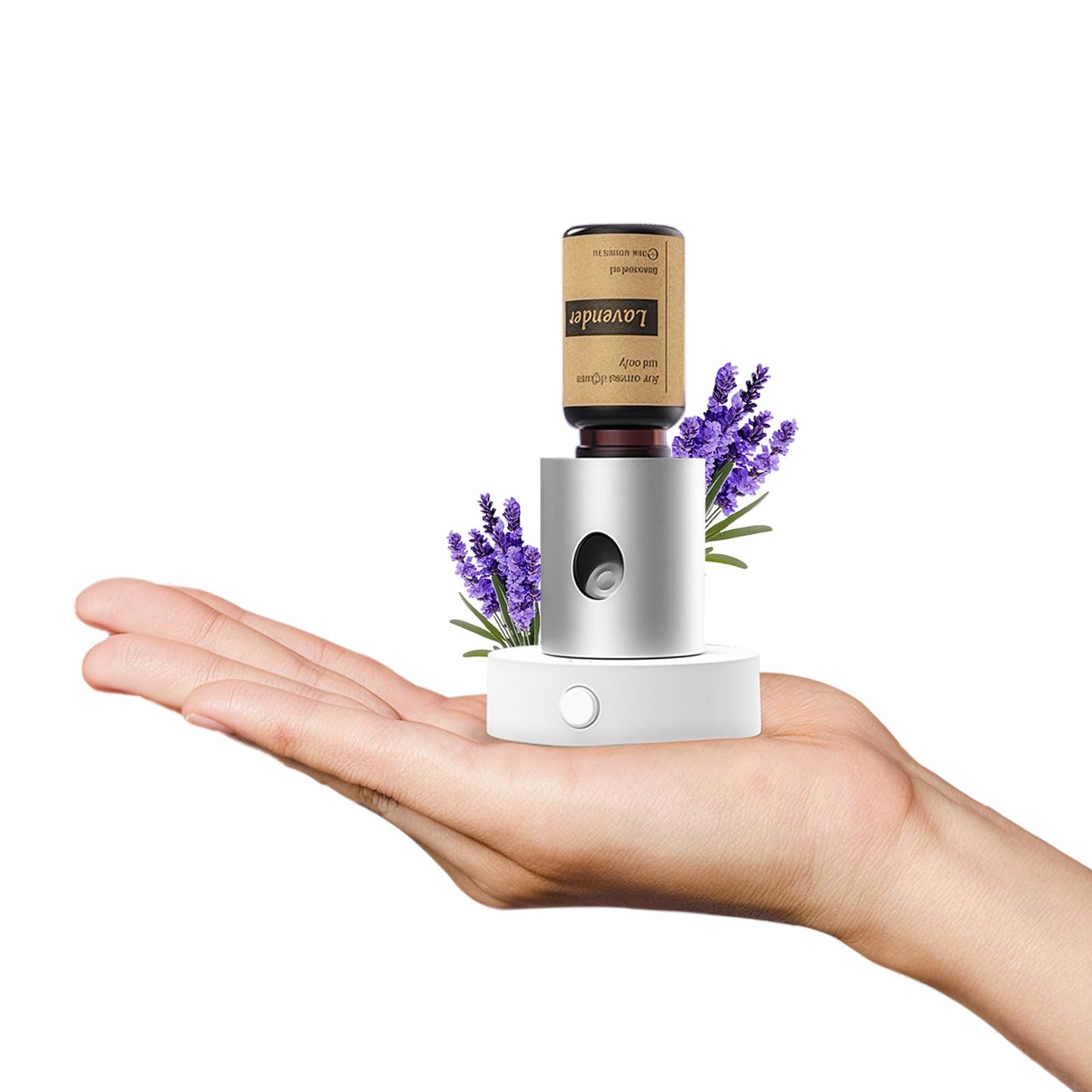 Mini Waterless Nebulizing Diffuser with Lavender Oil – Portable Silver