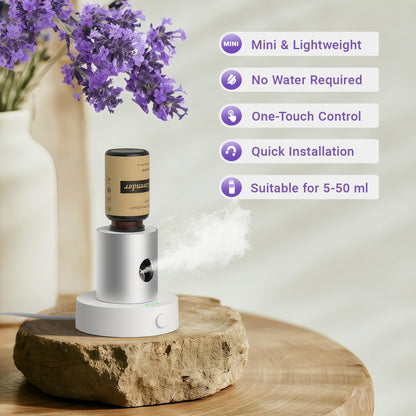 Mini Waterless Nebulizing Diffuser with Lavender Oil – Portable Silver