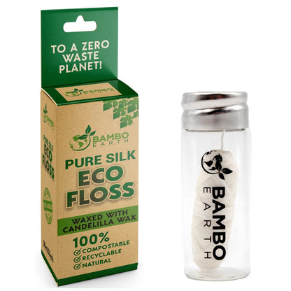 Biodegradable Mint Dental Floss with Refillable Glass Holder – 100% Organic, Compostable, Zero Waste Packaging