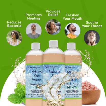 3 Pack Natural Saltwater Mouth Rinse – Himalayan Pink Salt, Mint Flavor, Fluoride & Alcohol Free, 16 fl oz