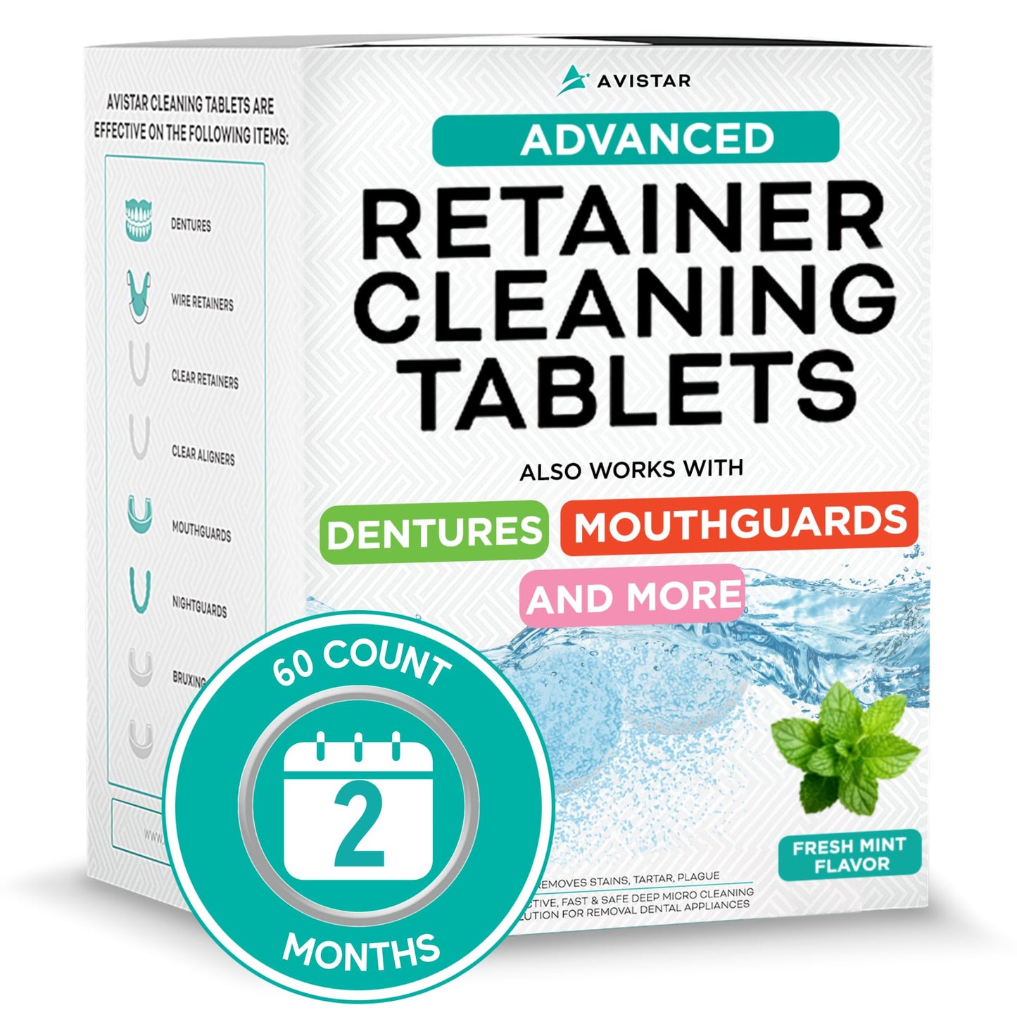 Mint Flavor Retainer & Mouth Guard Cleaner Tablets – Invisalign & Denture Cleaner (FSA/HSA Approved)