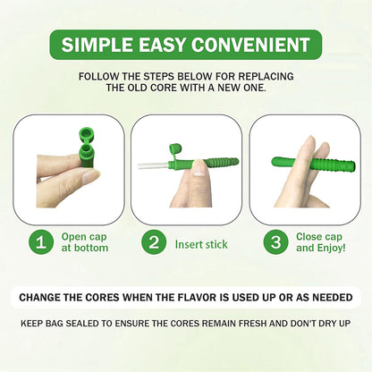 Chewable Essential Oil Breath Stick - Mint Flavored (2 Pcs) with 4 Replacement Cores for Travel, Office & Car