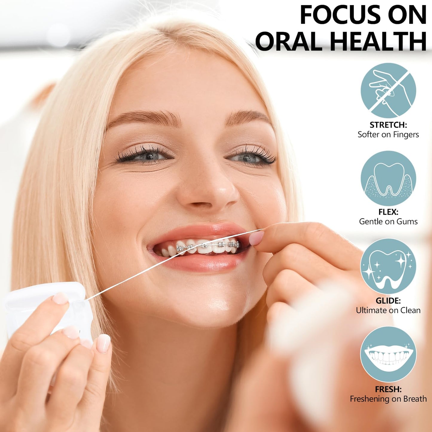 Coconut Oil Dental Floss for Wide Spaces – Mint, Waxed, Expands on Contact (Implants, Bridges, Braces)