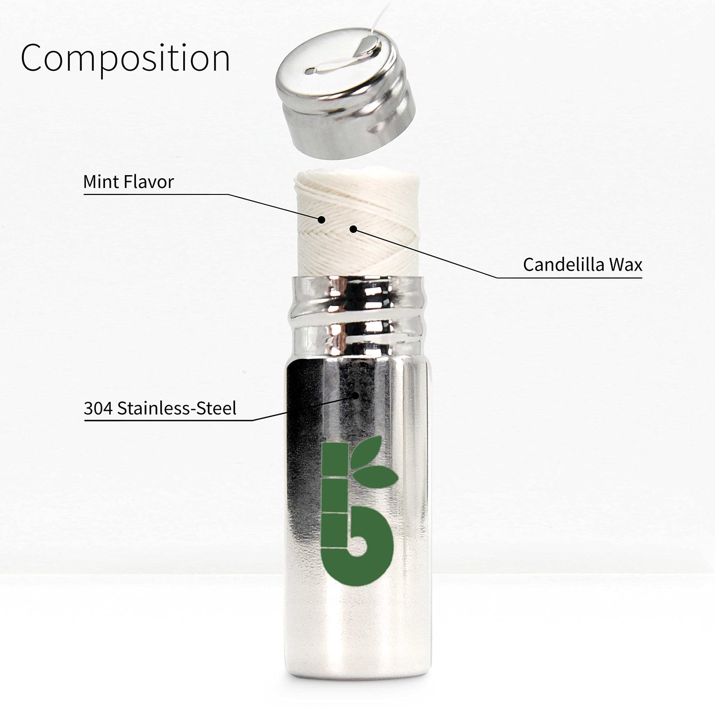 Vegan Dental Floss | Refillable Stainless Steel Dispenser | Zero Waste Mint 55 Yards | Bambaw