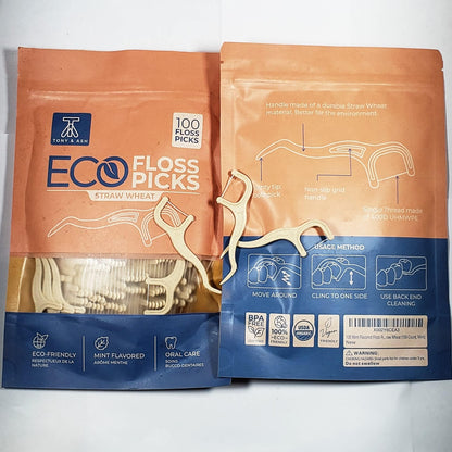 100 Mint Floss Picks – BPA Free, Eco-Friendly Straw Wheat Handle (100 Count)